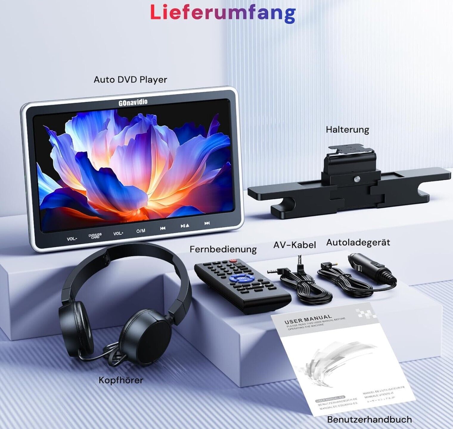 10,5 Zoll DVD Player Auto mit HDMI Eingang, Wandladegerät, Kopfhörer, Auto DVD-P