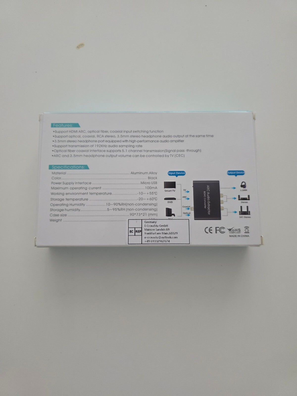 HDMI ARC Audio Extractor DAC 192kHz 5.1 Kanal SPDIF RCA 3.5mm