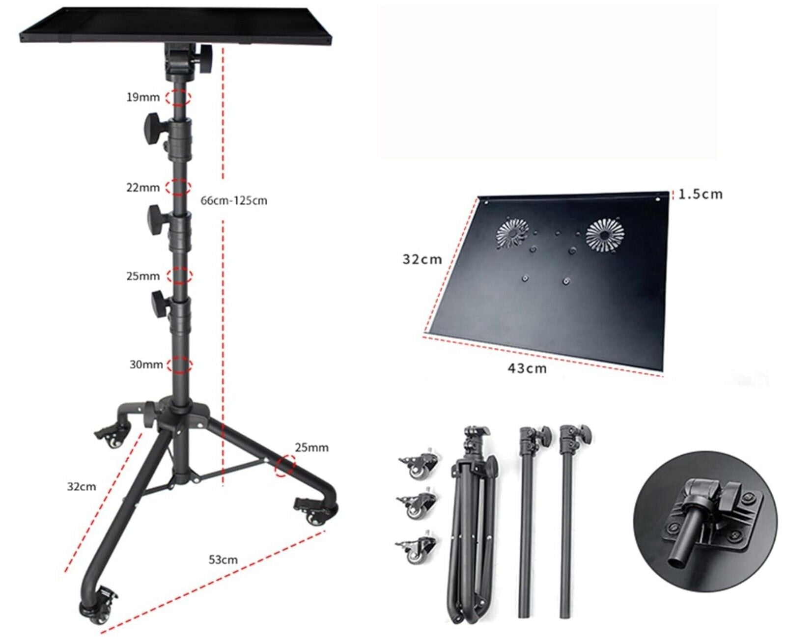 Projektor Ständer, Multifunktional, höhenverstellbar 660-1250 mm, mit Rollen, fü