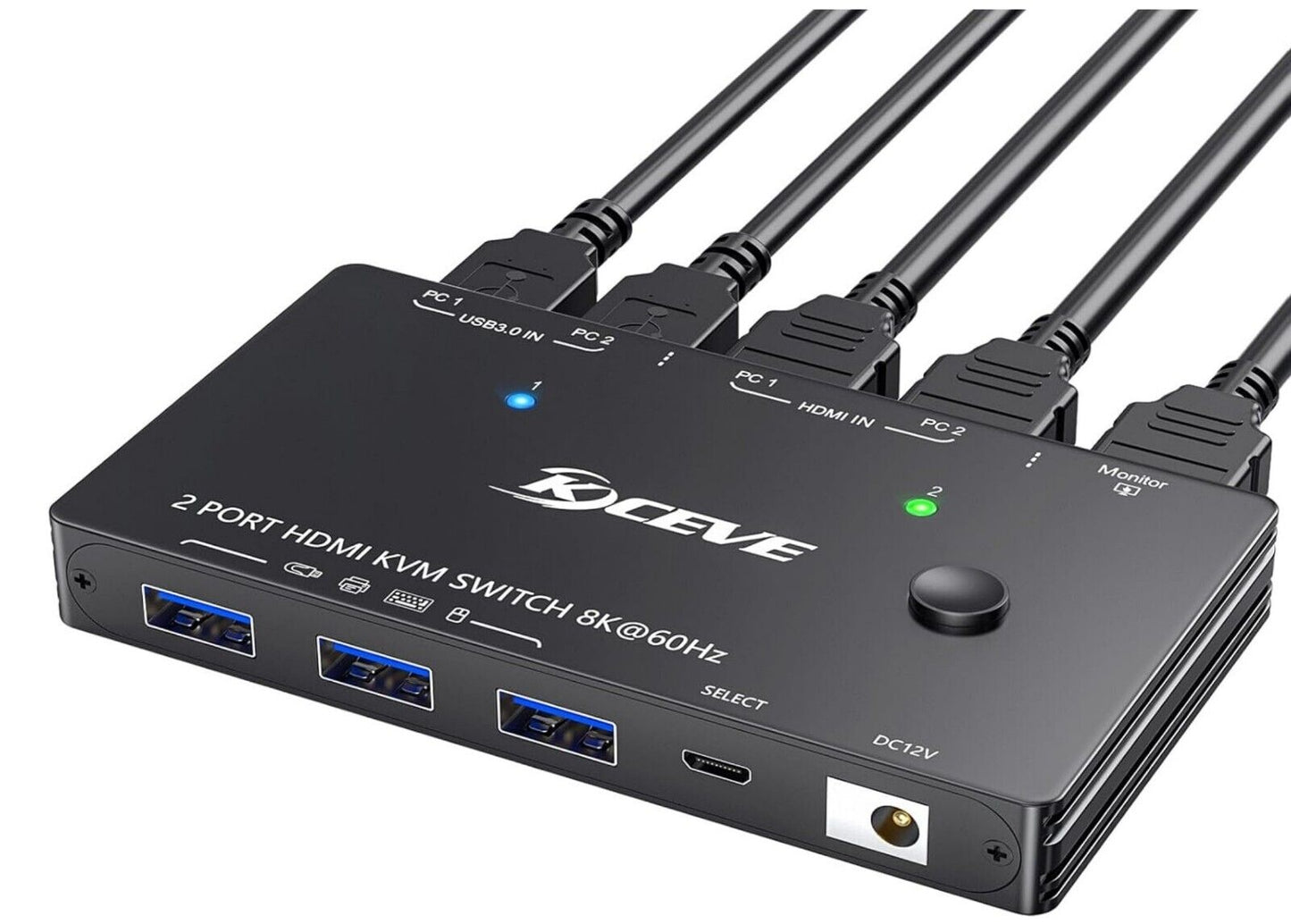 KVM Switch 2 PC 1 Monitor HDMI 8K@60Hz 4K@120Hz 2K@144Hz USB 3.0
