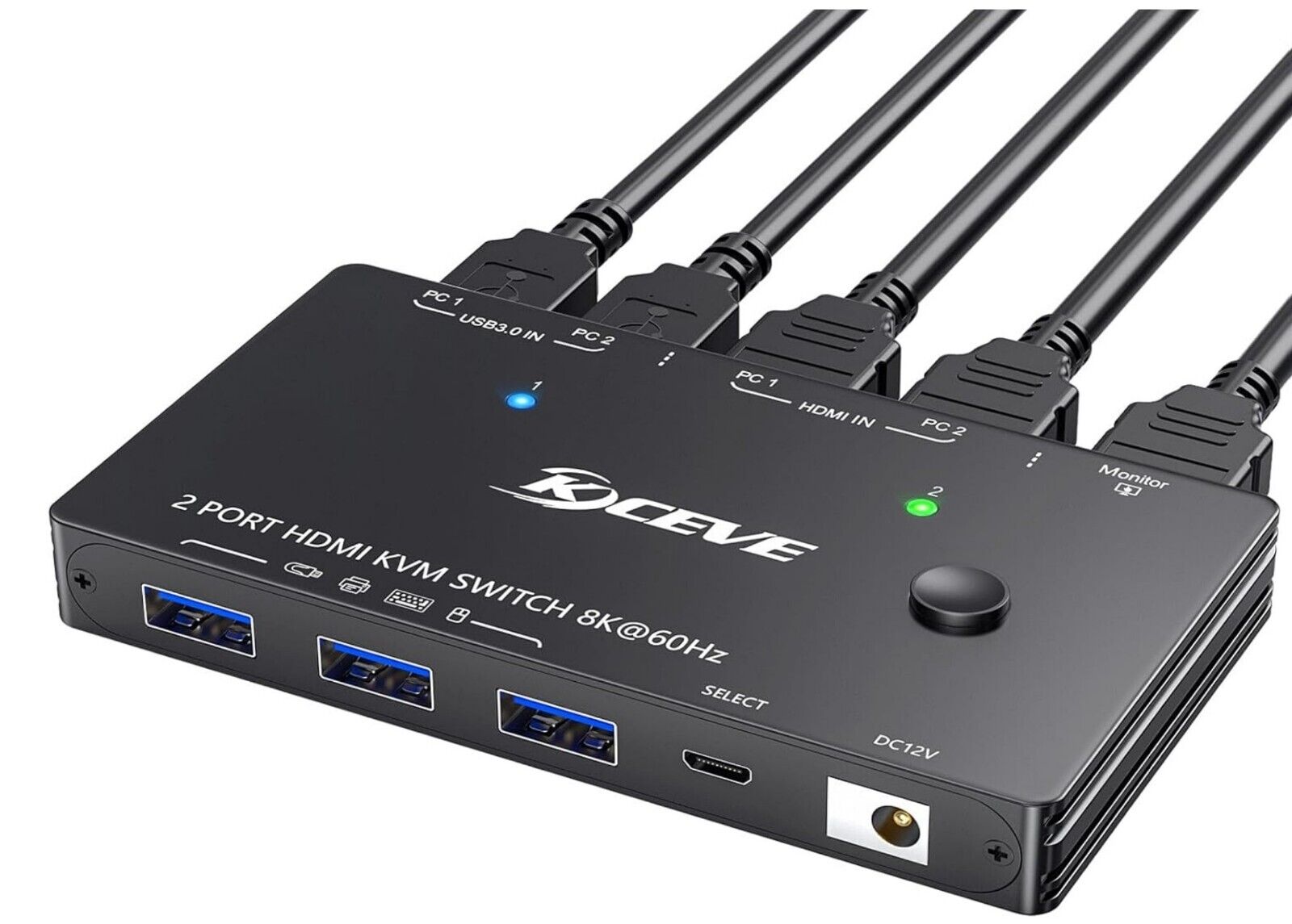 KVM Switch 2 PC 1 Monitor HDMI 8K@60Hz 4K@120Hz 2K@144Hz USB 3.0