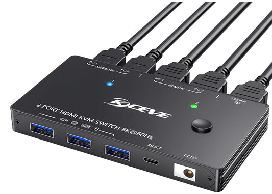 KVM Switch 2 PC 1 Monitor HDMI 8K@60Hz 4K@120Hz 2K@144Hz USB 3.0