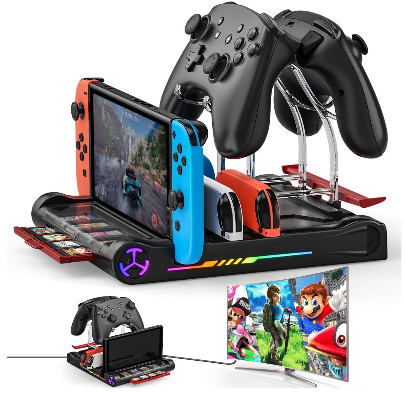 Switch Dock, 4K/1080P Kompatible Switch Ladestation, Switch Spieleaufbewahrung z