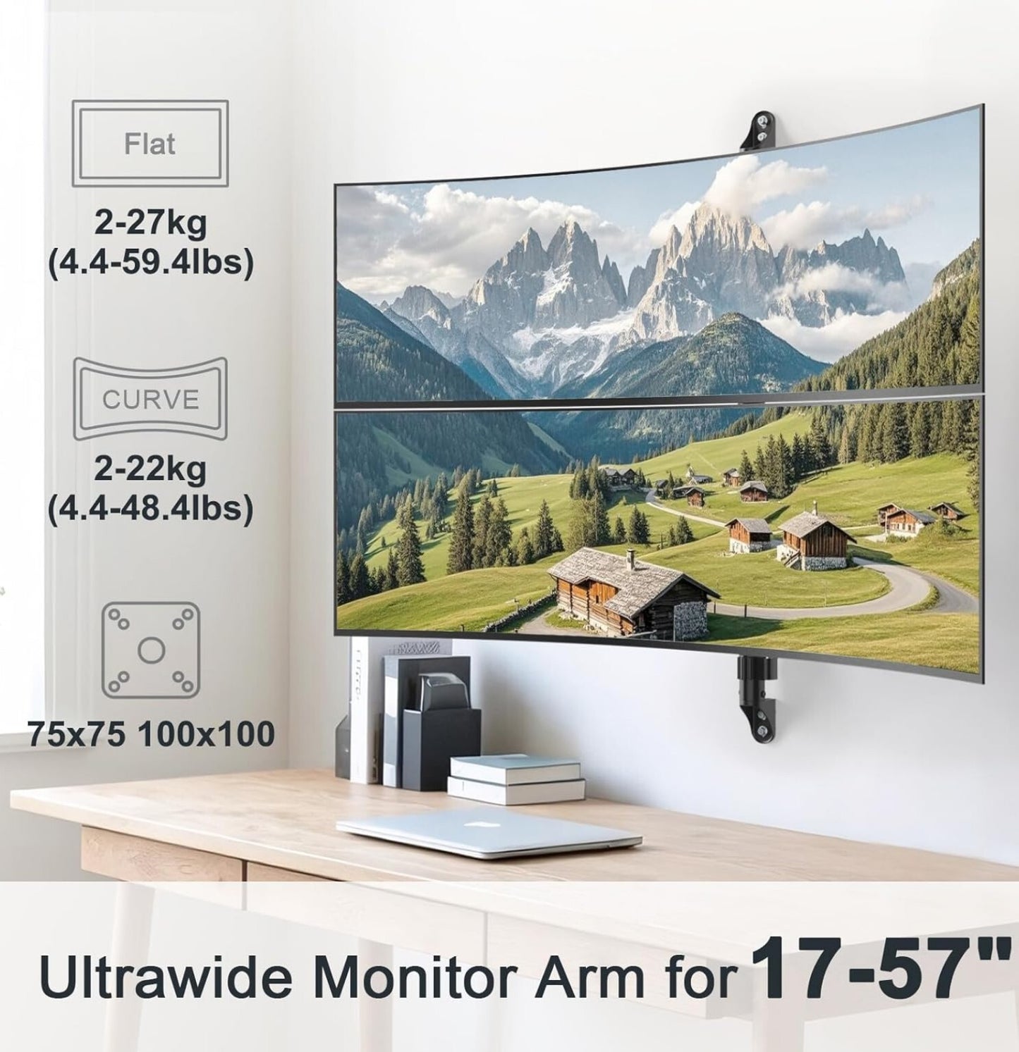 17-57" Monitor Wandhalterung 2 Monitore, 27kg/Arm, VESA 75/100, Gasfeder