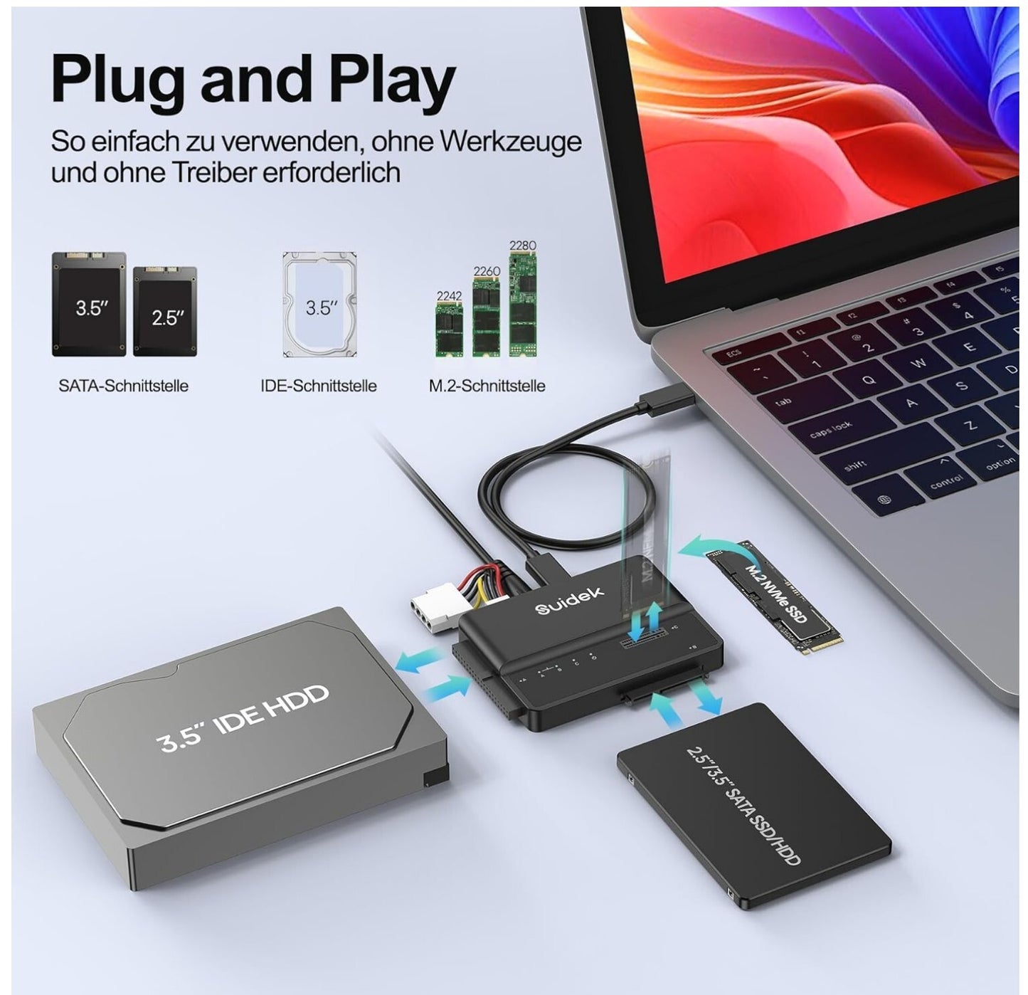 NVMe M.2 zu SATA/IDE Adapter USB 10Gbps SSD Gehäuse