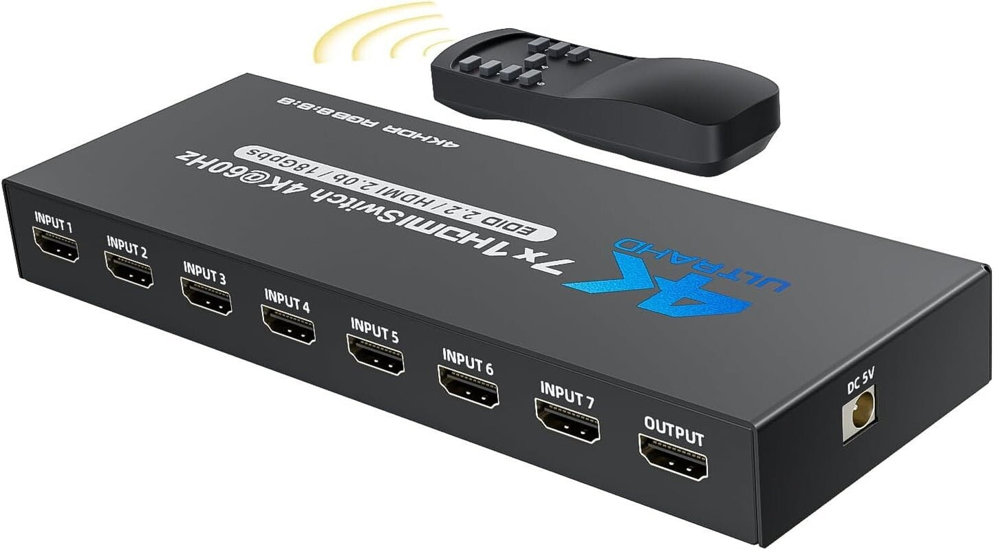 HDMI 2.0 Switch 7x1 4K@60Hz HDR Fernbedienung Schwarz