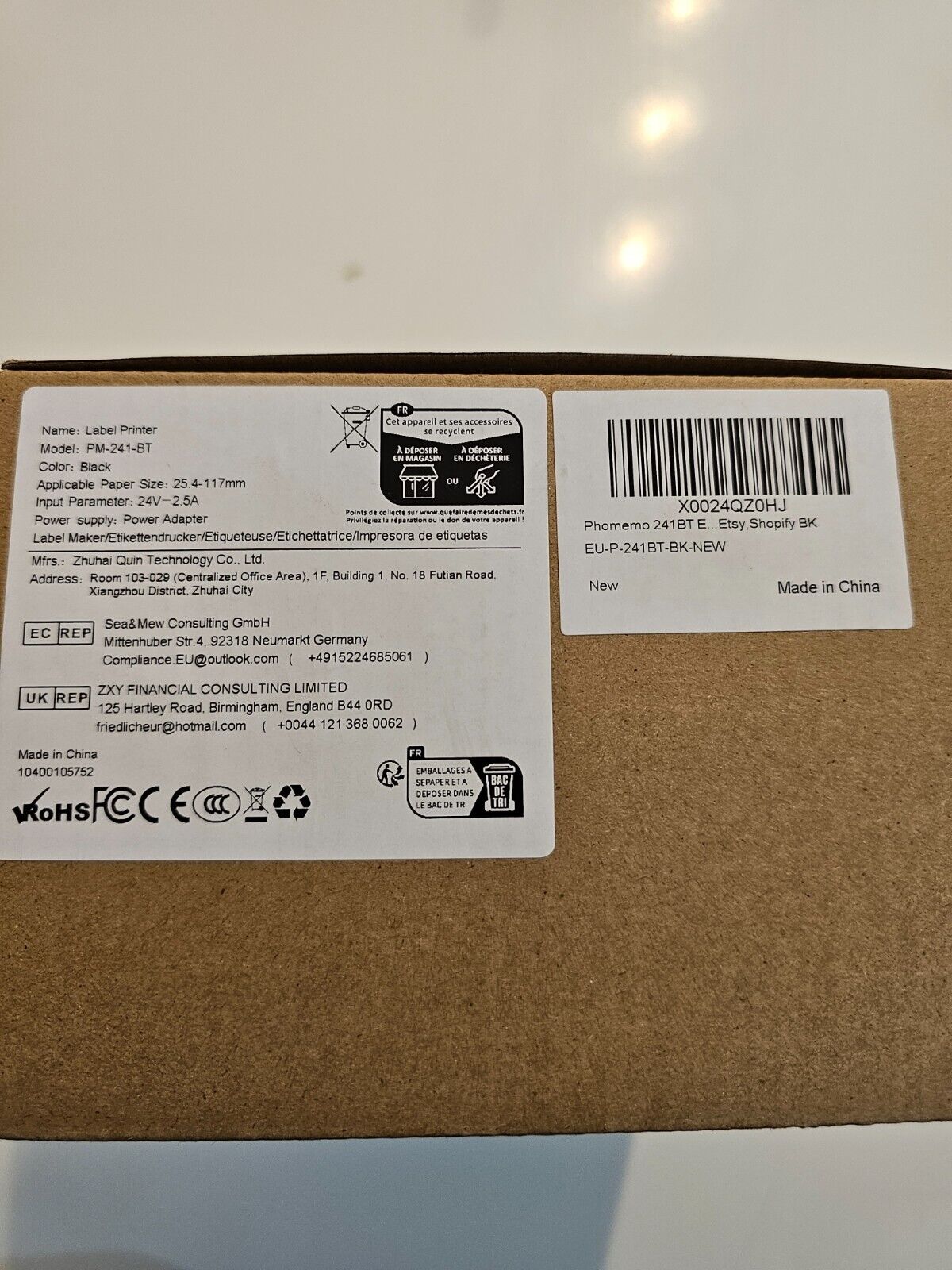 241BT Etikettendrucker DHL, Bluetooth Thermodrucker, Label Printer für Barcode V
