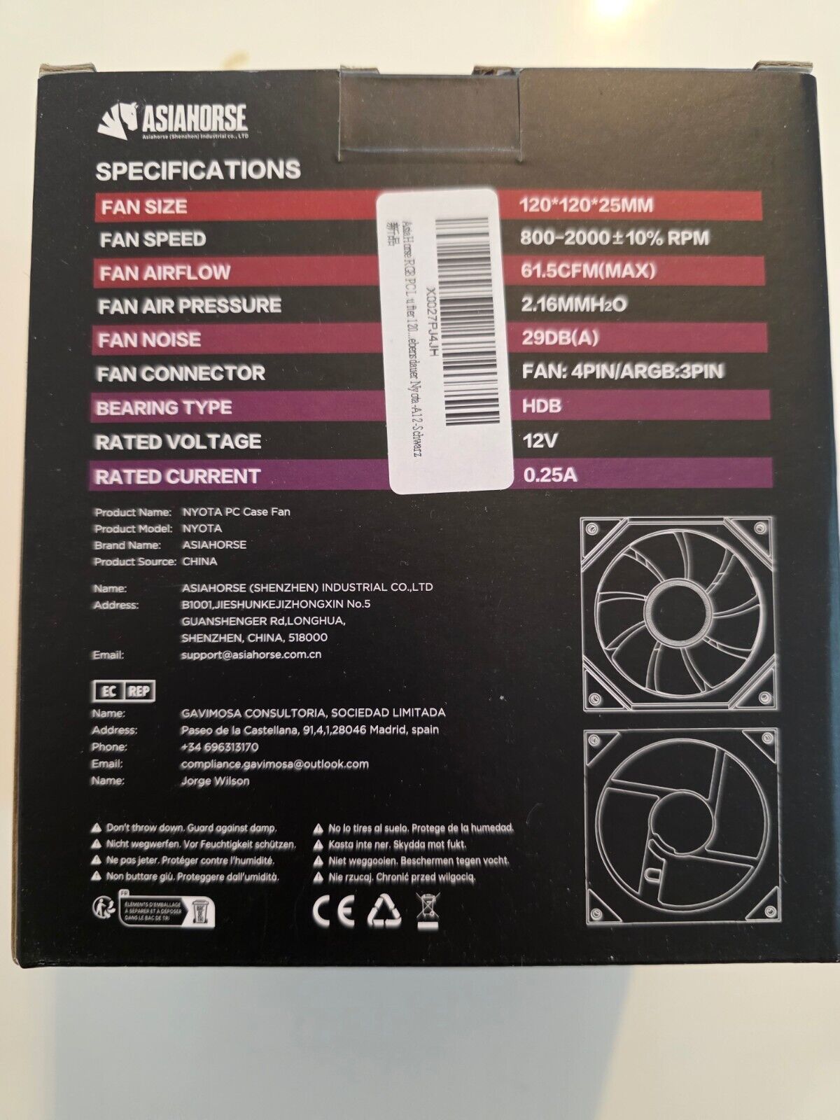 Titel: "AsiaHorse RGB Lüfter 120MM 3er-Set 61,5 CFM Schwarz