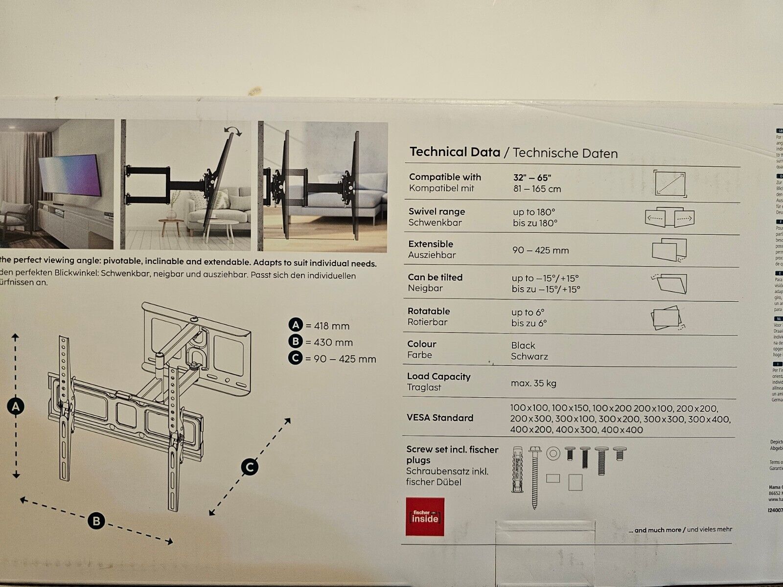 TV Wandhalterung schwenkbar, neigbar, ausziehbar (TV Wandhalterung 32-65 Zoll, V