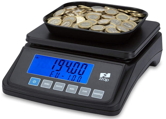 Münzzählwaage 3kg 5 Währungen Batterie/Netz USB-Export