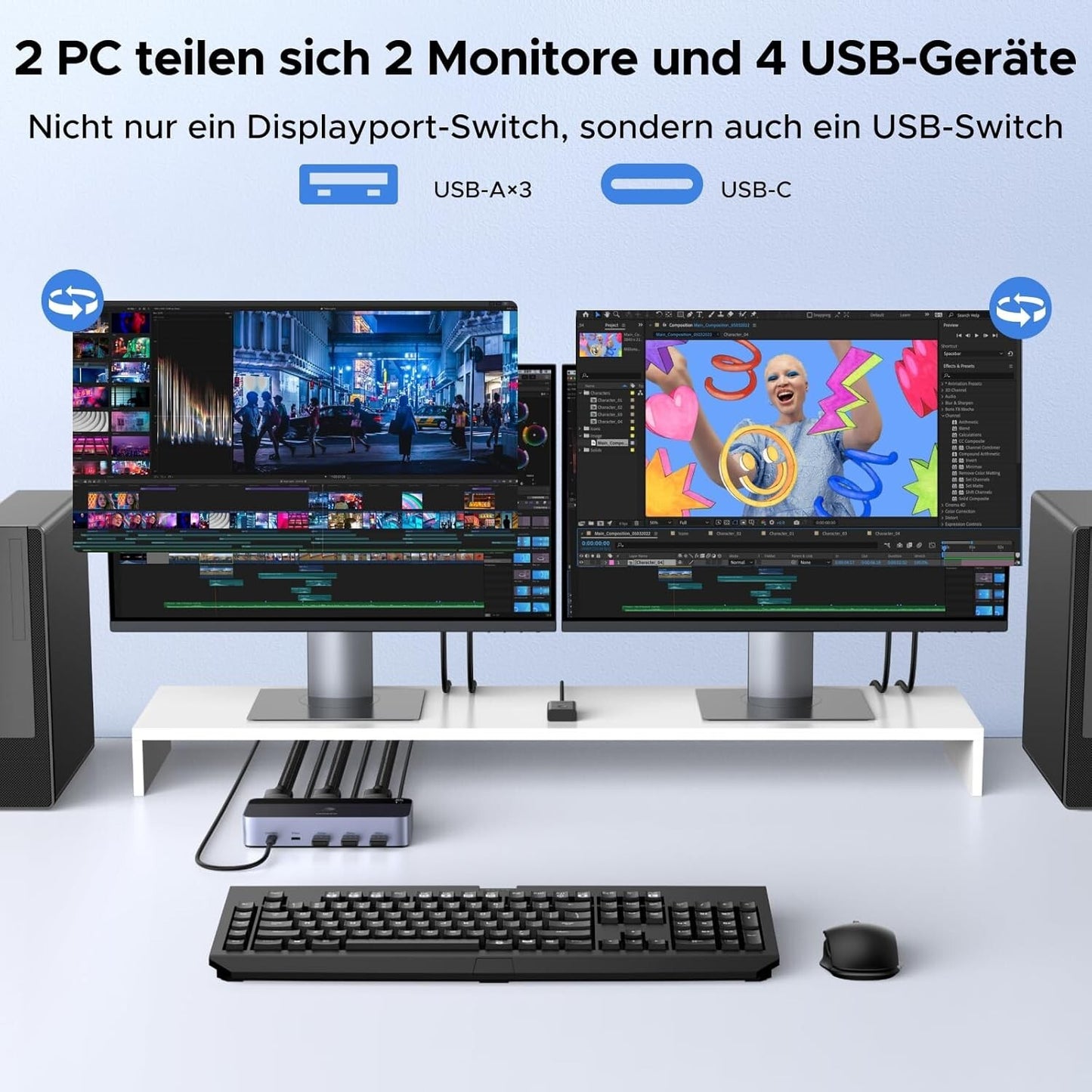 DisplayPort KVM Switch 2 PC 2 Monitore 8K@60Hz USB 3.0 Hub
