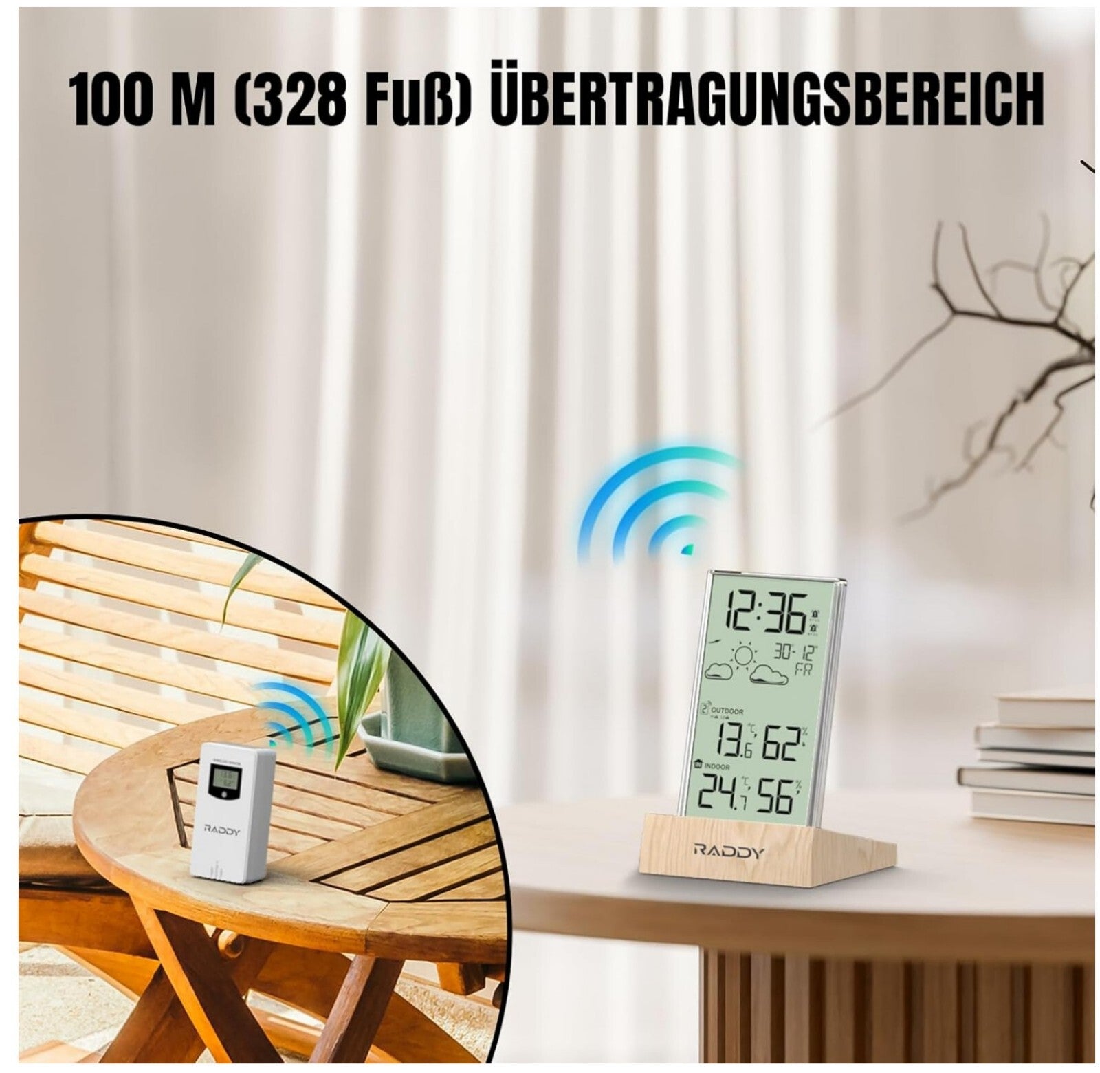 Funk-Wetterstation mit Außensensor 5.5” LCD Wettervorhersage