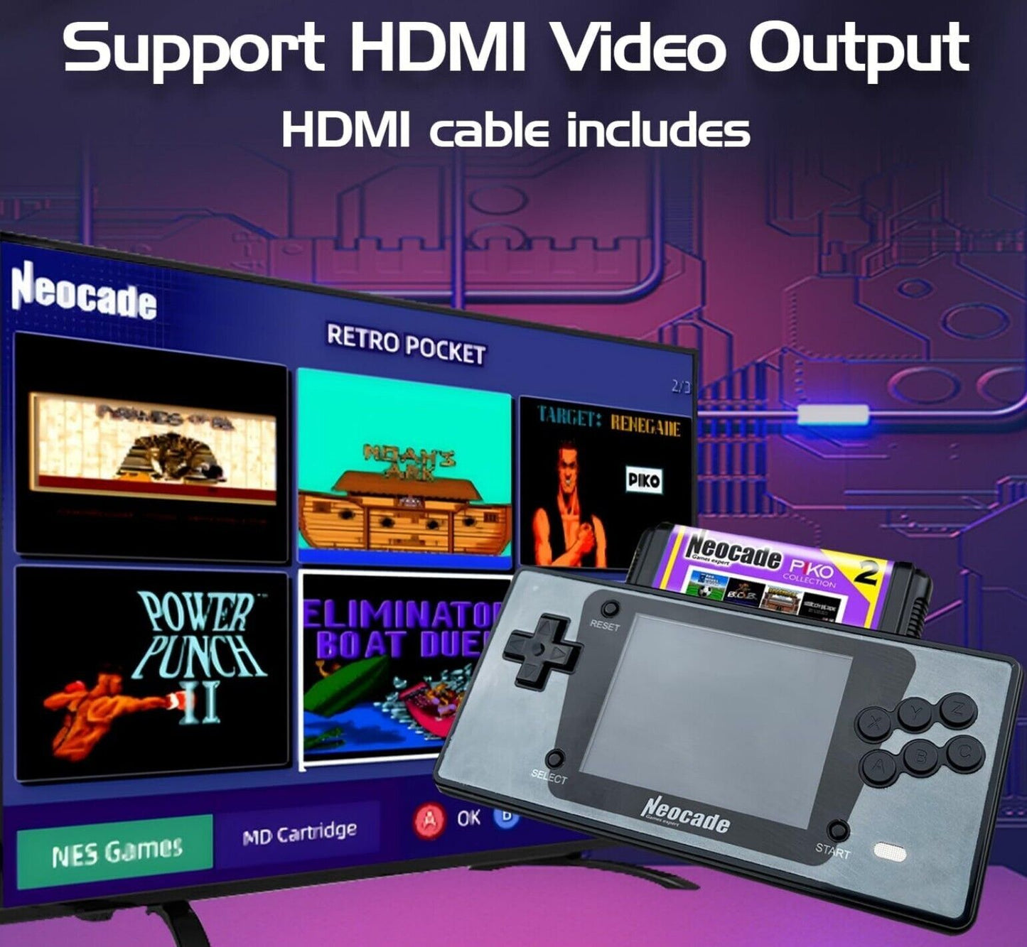 Retro-Handheld Mega Drive 3,5" LCD 12 MD + 18 NES Games