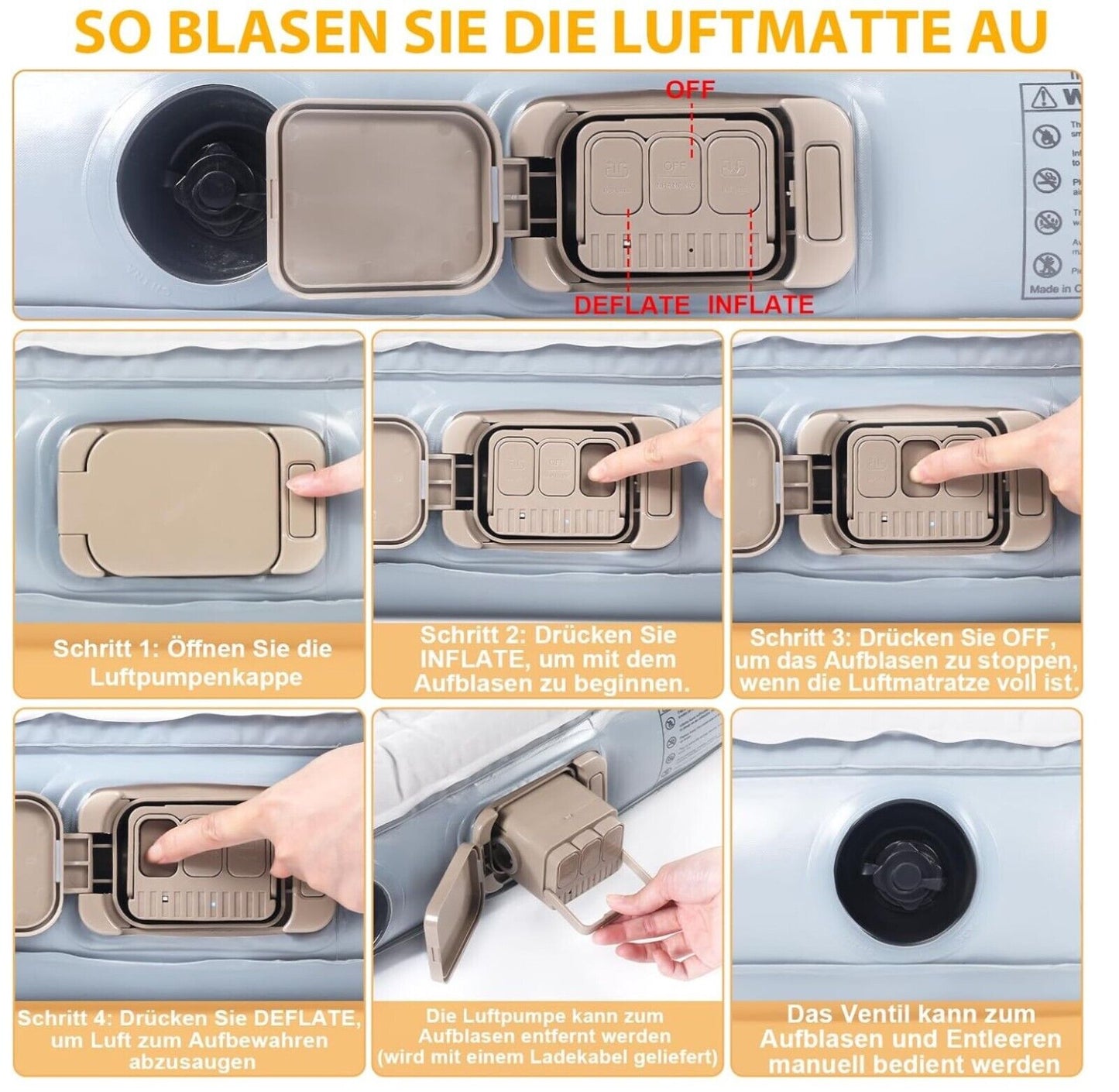 SUV Luftmatratze mit eingebauter elektrischer Pumpe - Verdickte und geflockte Au