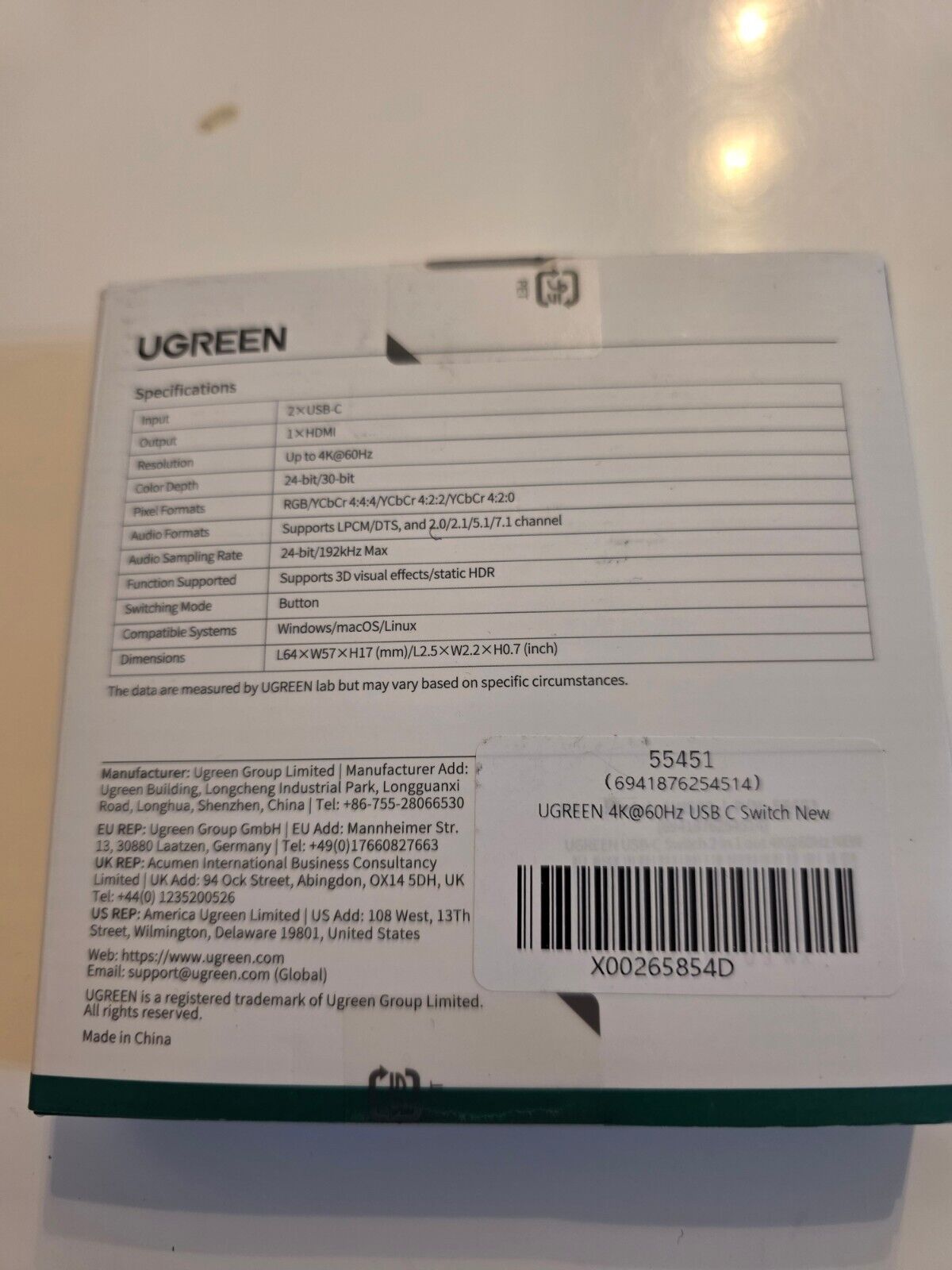 UGREEN USB C Switch 2 in 1 HDMI 4K@60Hz für 2 PC 1 Monitor