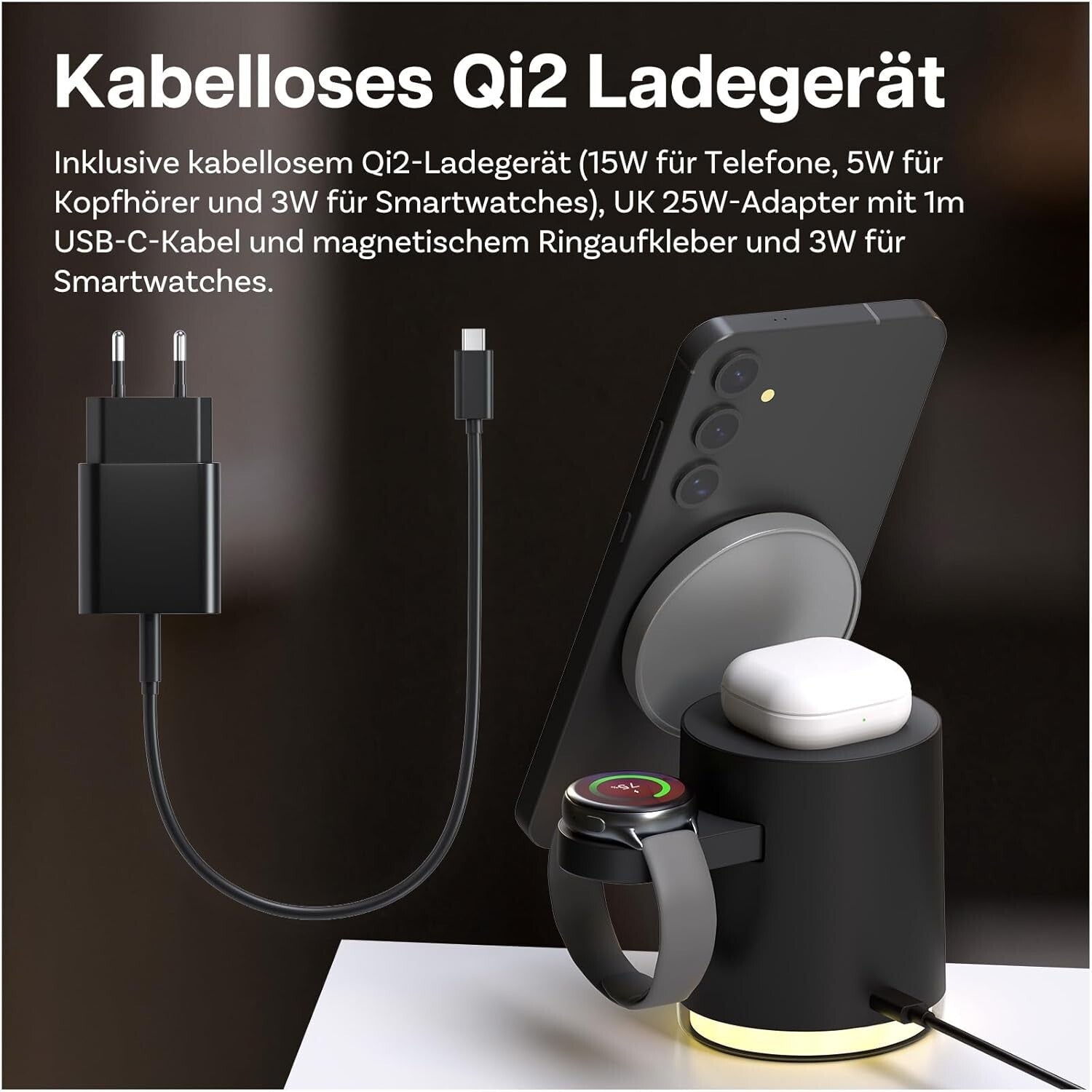 4-in-1 Qi2 Ladestation Samsung S25/S24/Watch 7/Buds 25W
