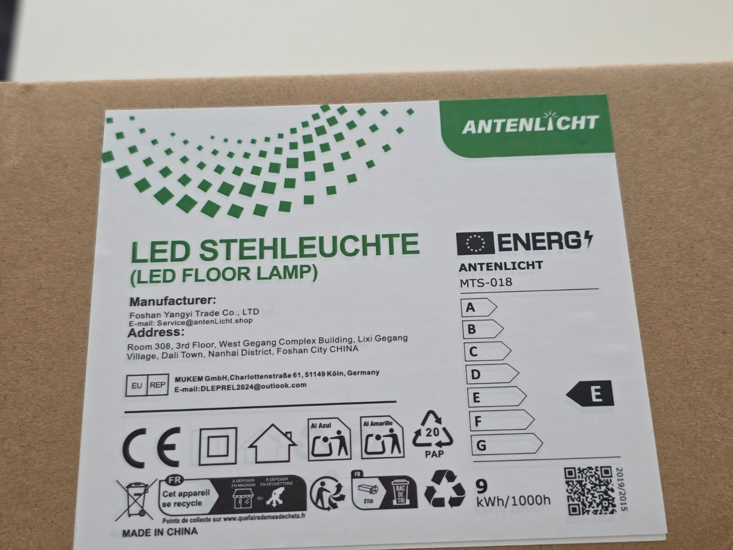 Bogenlampe Vintage Stoffschirm 33cm Schwarz LED E27 Fußschalter