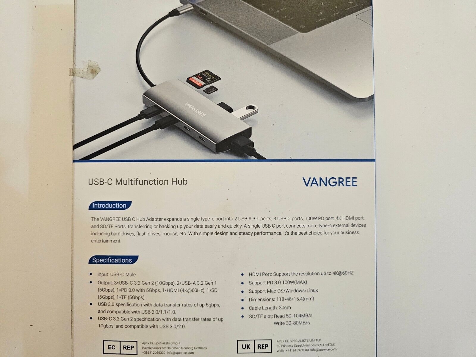 USB C Hub 10Gbps, 3 USB-C 3.2 Ports, 4K @ 60Hz HDMI, 100W PD, 2 USB 3.0 & SD/TF