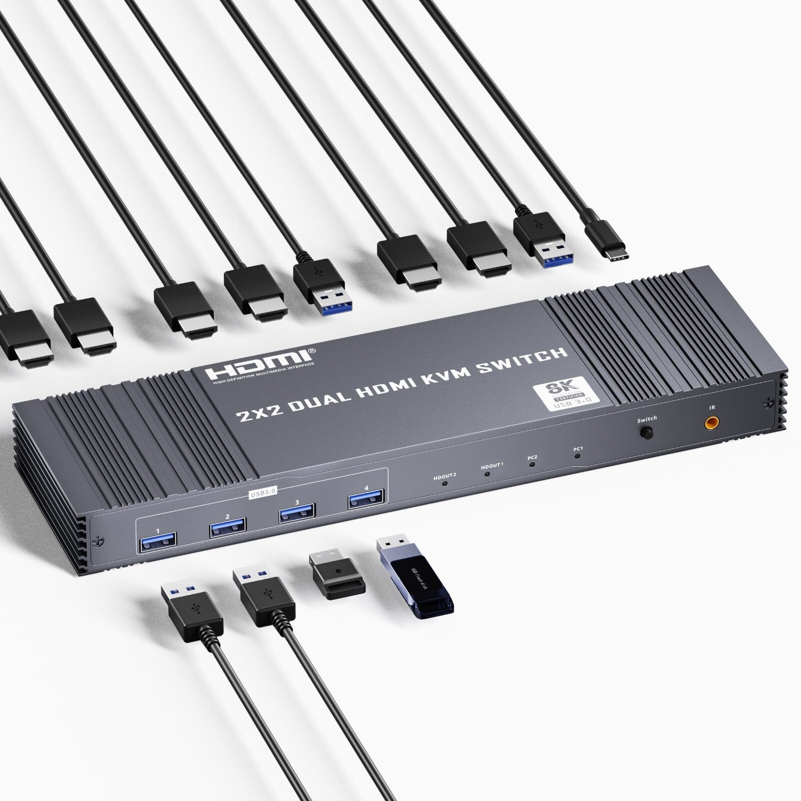 8K Dual HDMI KVM-Switch 8K@60Hz 4K@120/144Hz 1080P@165Hz 2 PC 2 Monitore USB 3.0