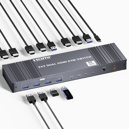 8K Dual HDMI KVM-Switch 8K@60Hz 4K@120/144Hz 1080P@165Hz 2 PC 2 Monitore USB 3.0