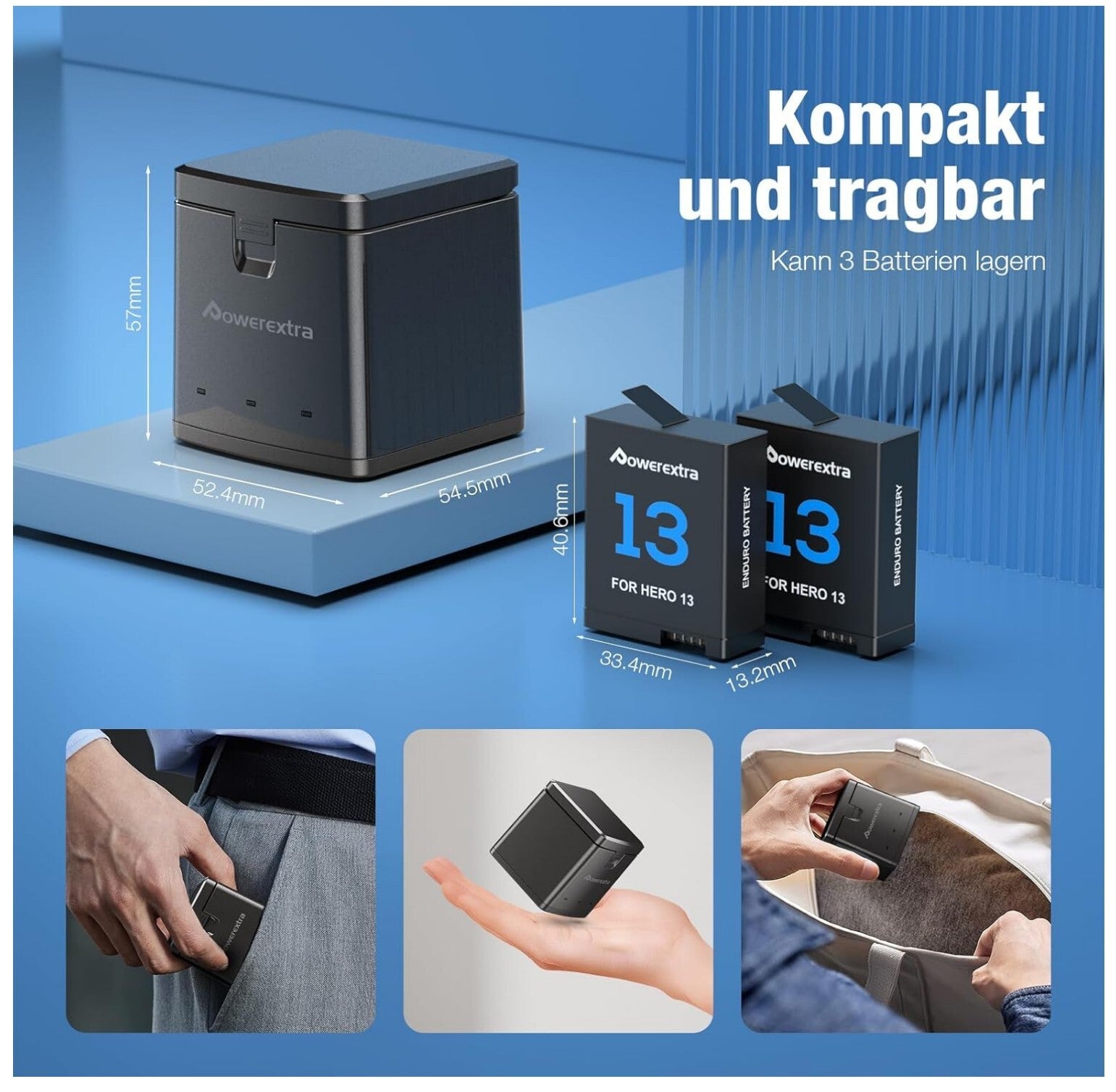 GoPro Hero 13 Black 2x 2100mAh Akkus + 3-Fach-USB-Schnellladegerät