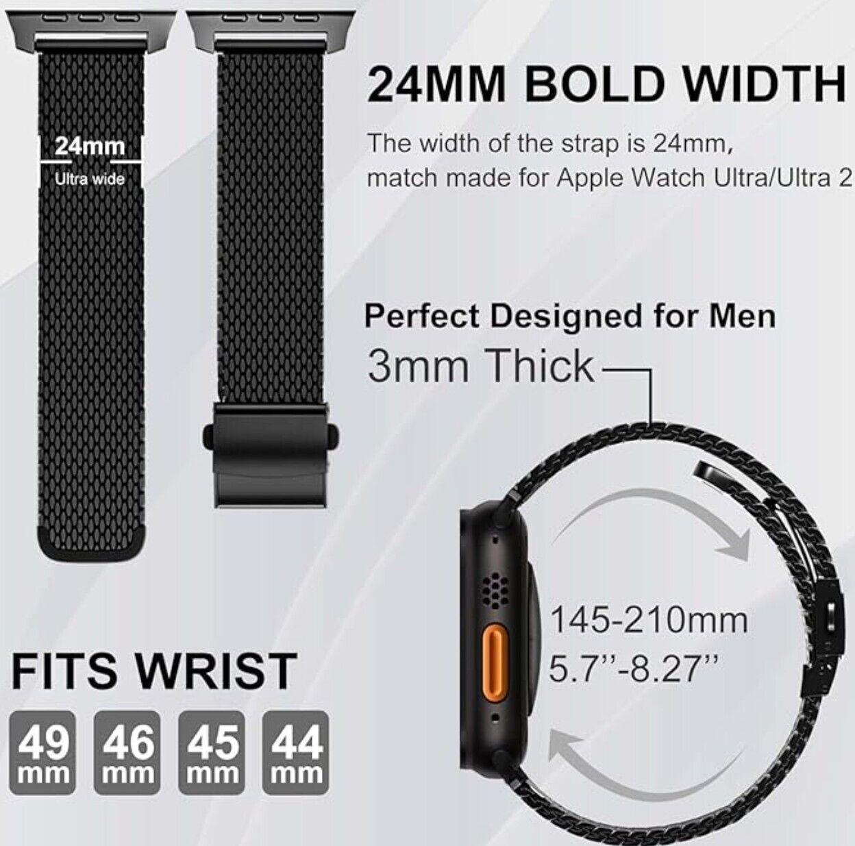 Milanese Armband (2024) Kompatibel Apple Watch 49mm 46mm 45mm 44mm, Ultra 2/Ultr