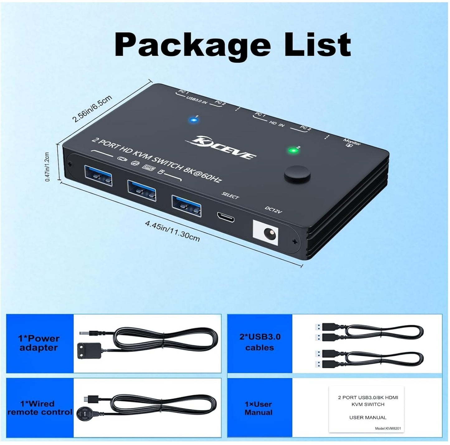 HDMI KVM Switch 8K@60Hz 4K@120Hz für 2 PCs, 1 Monitor, 3x USB 3.0