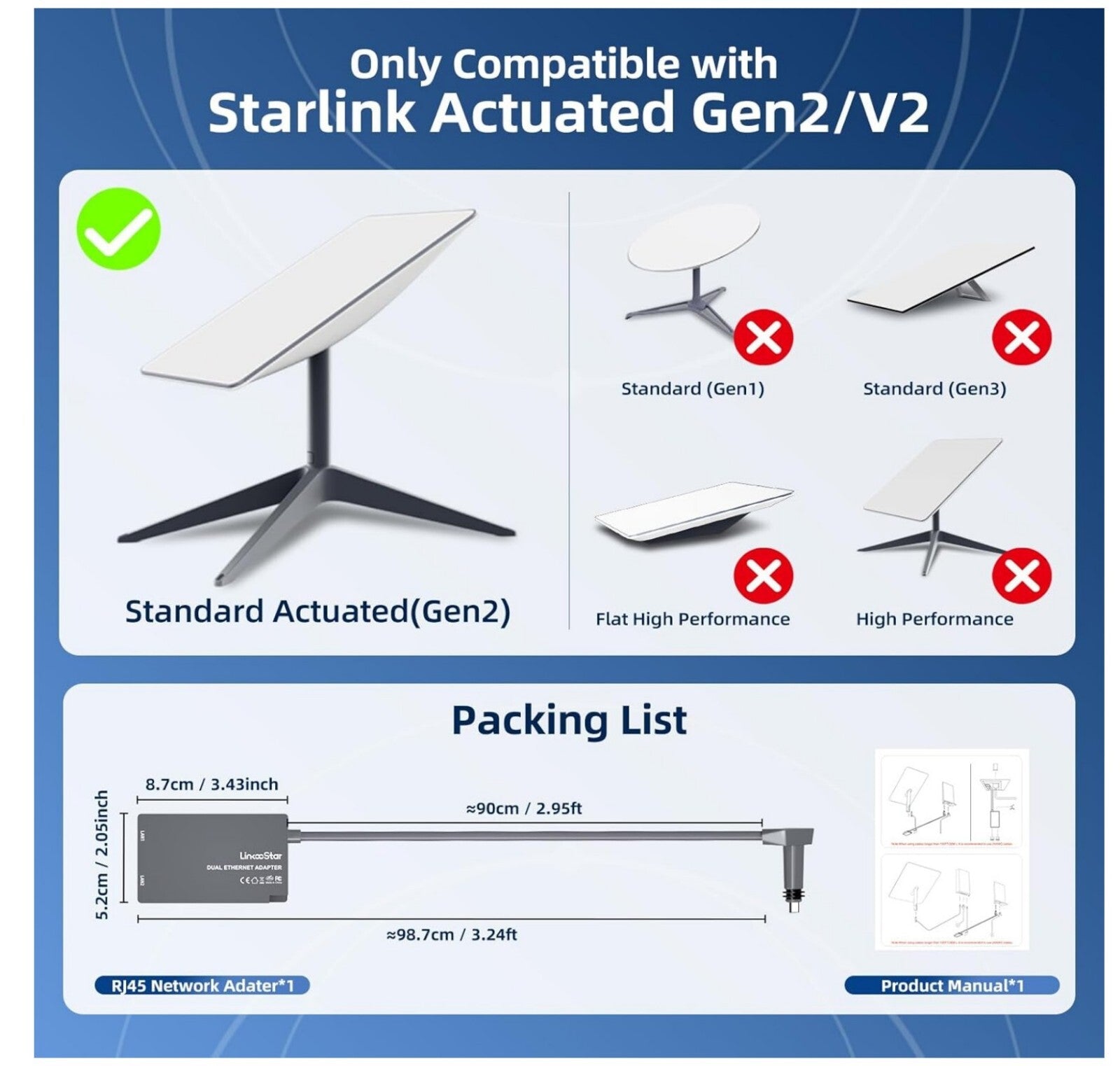 Starlink Gen 2 Ethernet Adapter 2 Ports 1Gbit/s für V2 Satellit