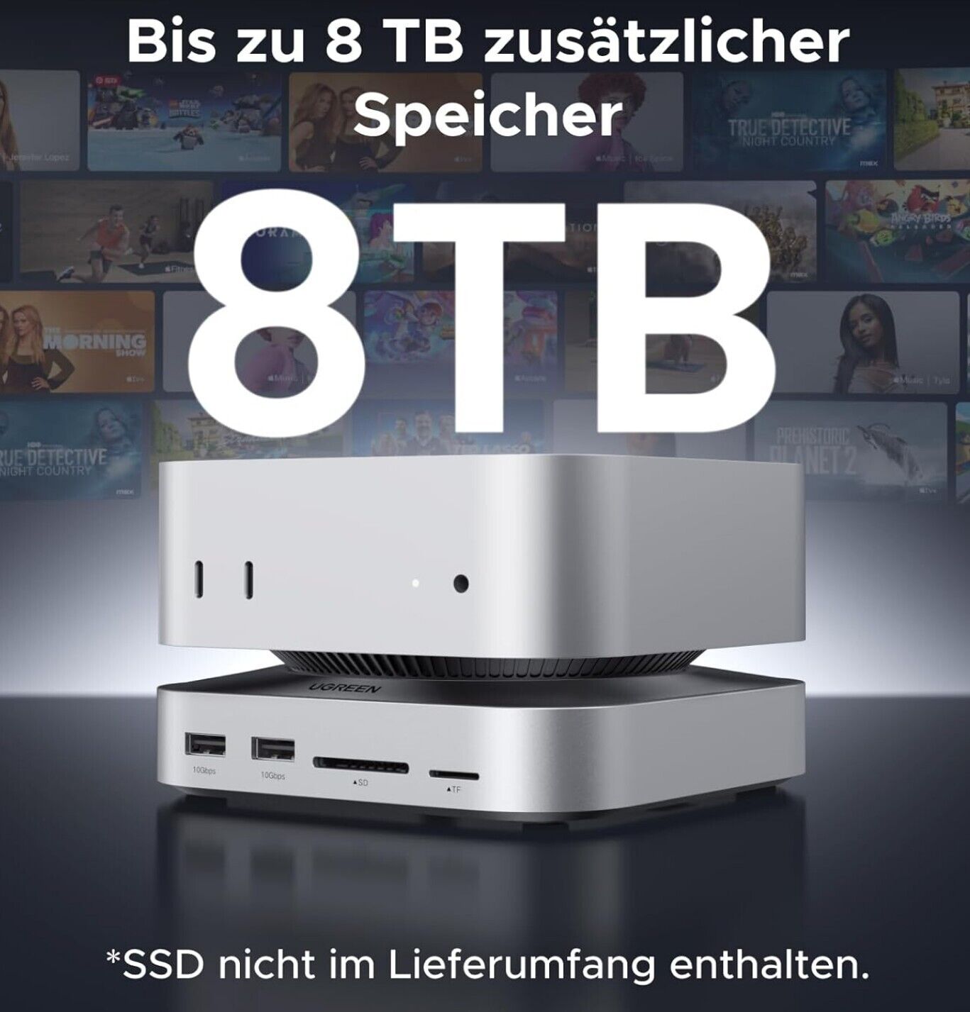 Mac Mini M4 Dock 4K DisplayPort, 10Gbps USB, M.2 SSD, SD/TF grau