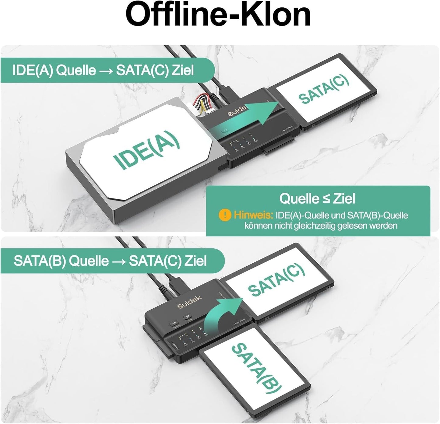 USB 3.0 IDE/SATA Adapter 5Gbps Offline-Klon 2,5"/3,5" HDD/SSD