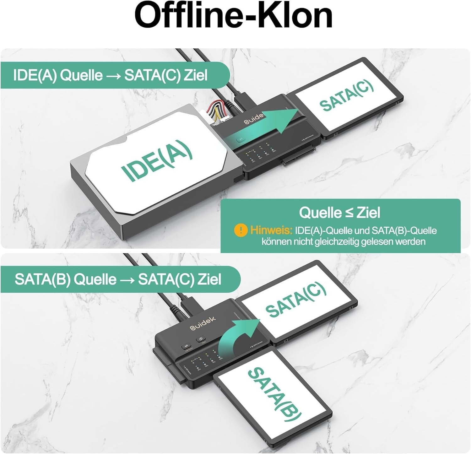 USB 3.0 IDE/SATA Adapter 5Gbps Offline-Klon 2,5"/3,5" HDD/SSD