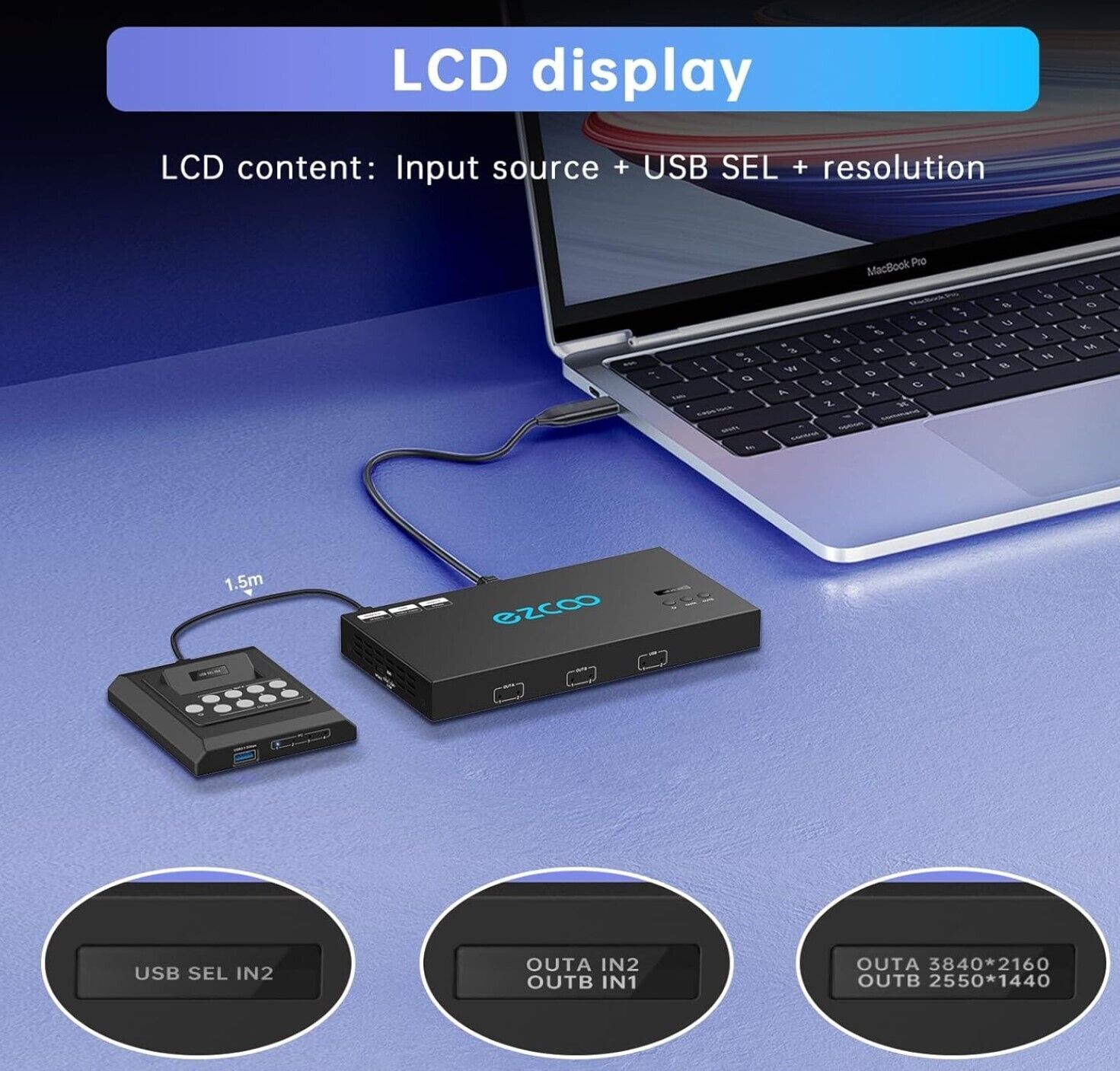 4K@60HZ 1920x1080@144HZ 2560x1440@144HZ HDMI KVM USB 3.0 2 Monitor 2 PC EDID