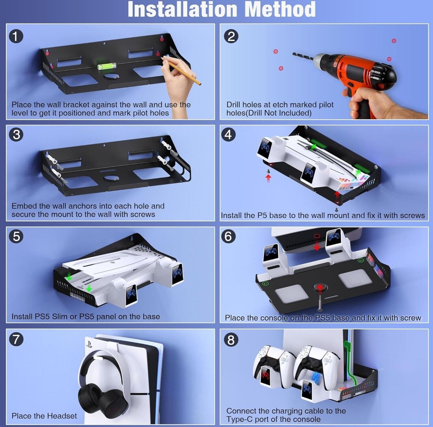 Wandhalterung PS5 Horizontal, PS5 Wandhalterung Horizontal für Playstation 5 Sli