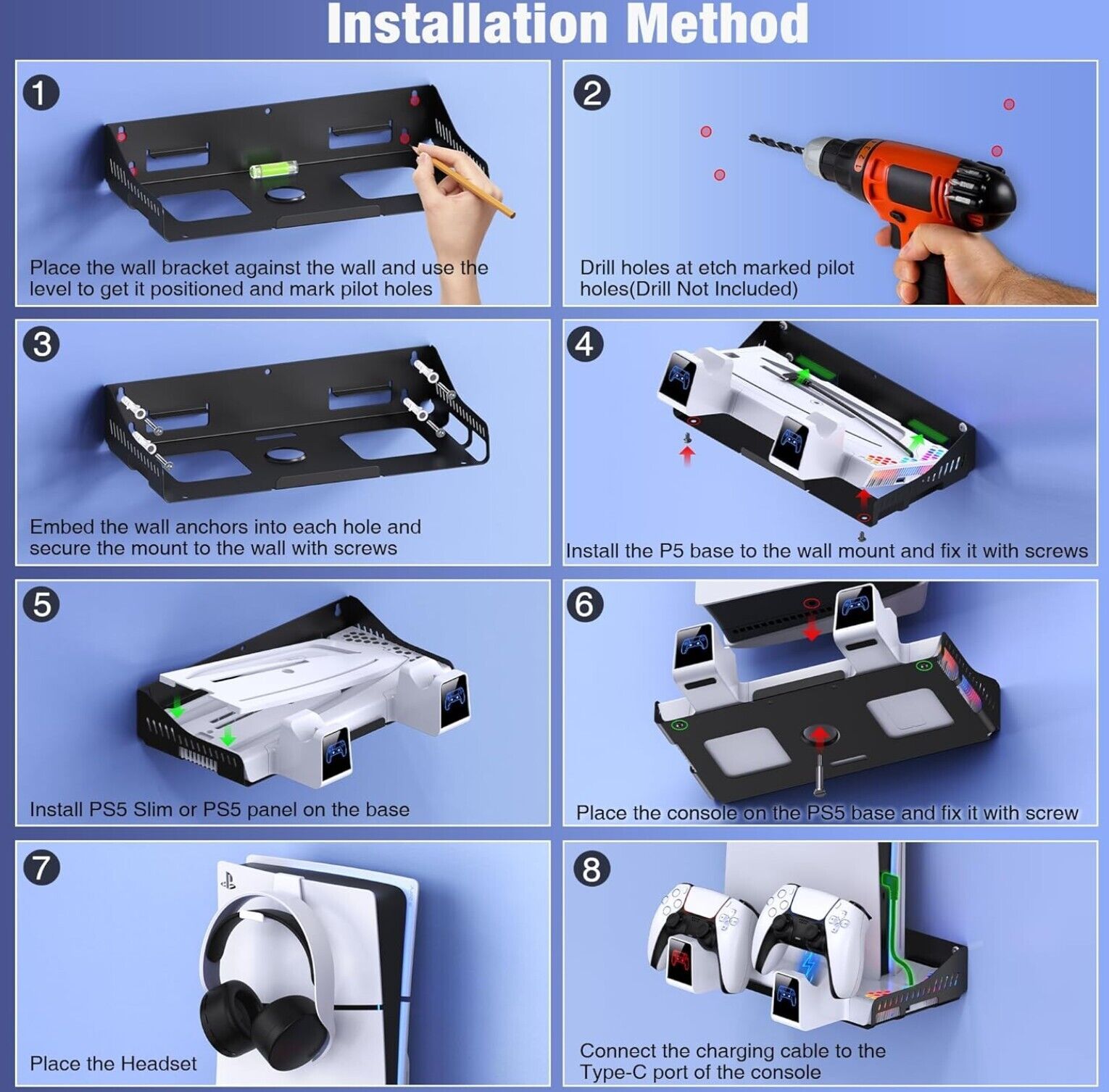 Wandhalterung PS5 Horizontal, PS5 Wandhalterung Horizontal für Playstation 5 Sli