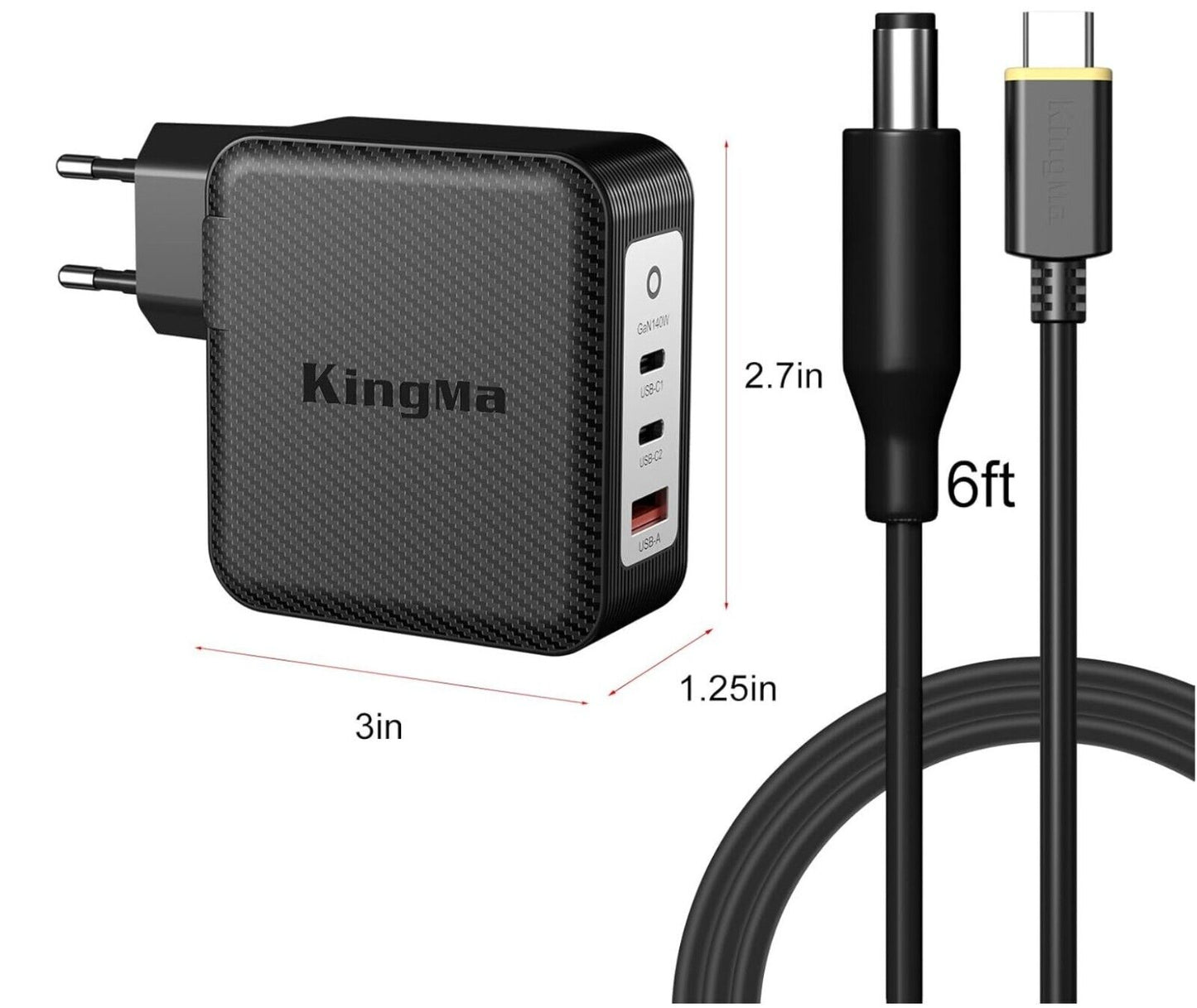 140W GaN Laptop Ladegerät, PD 3.1 Schnellladegerät mit klappbarem Stecker & USB-