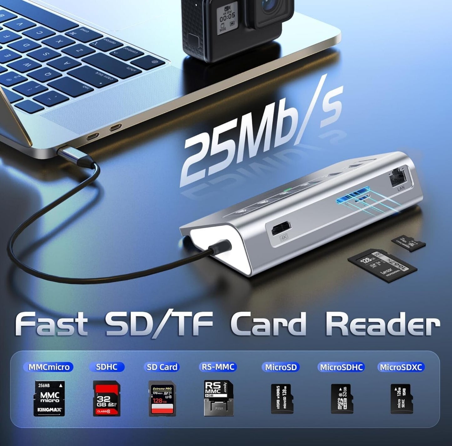 10-in-1 USB-C Hub 4K@60Hz HDMI 100W PD Ethernet SD/TF Schwarz