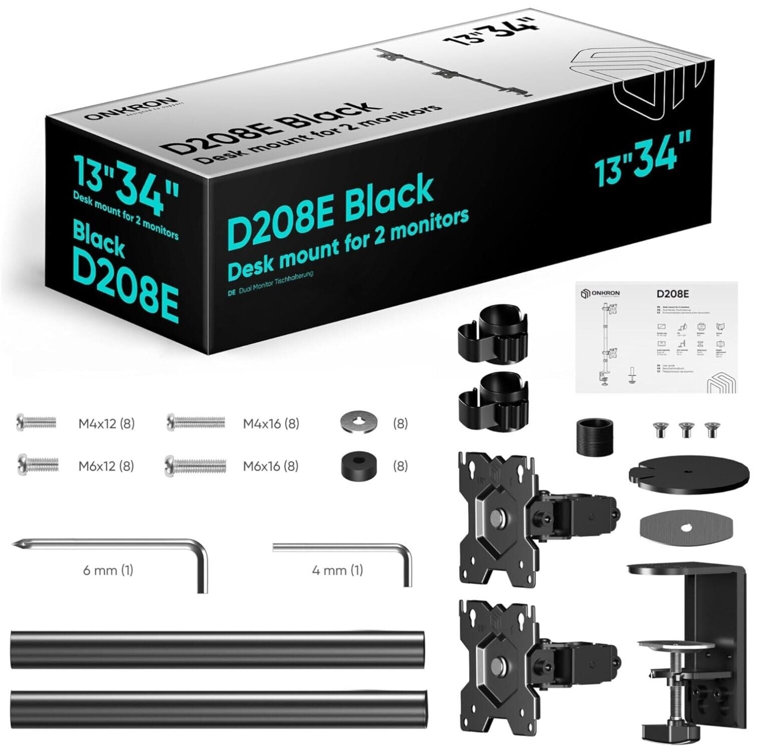 Dual Monitor Halterung für 13-34 Zoll Bildschirme bis 8 kg (x2), Doppel Monitorh