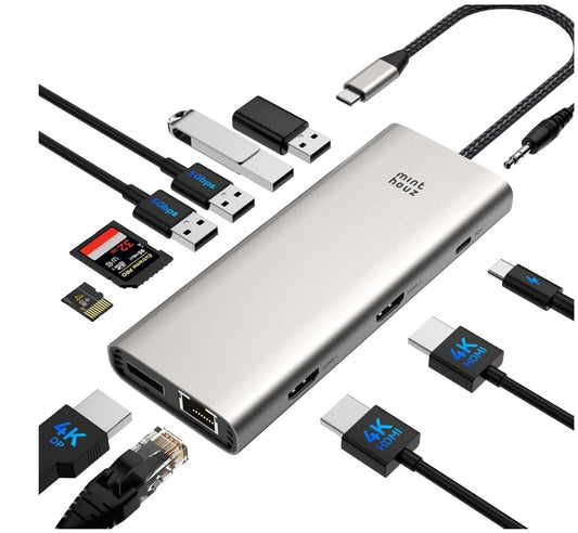 USB C Docking Station 12in1 Triple Monitor 4K@144Hz