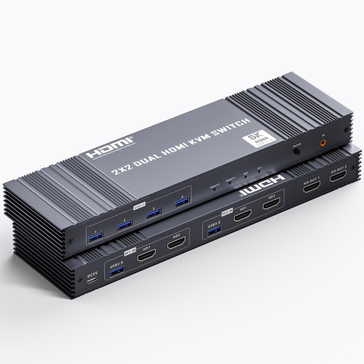 8K Dual HDMI KVM-Switch 8K@60Hz 4K@120/144Hz 1080P@165Hz 2 PC 2 Monitore USB 3.0