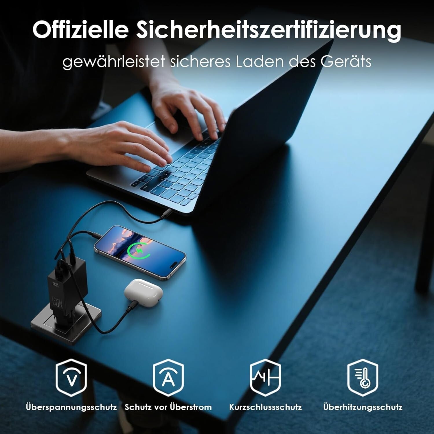 100W USB-C GaN Ladegerät 4-Port Schnellladegerät Schwarz
