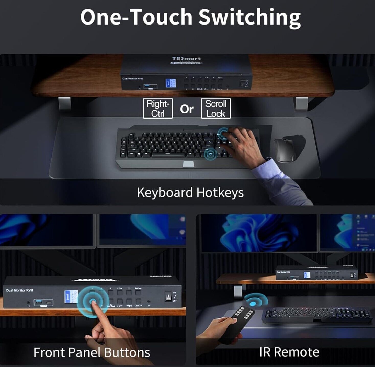 HDMI+USB-C MST KVM 4 PC 2 Monitore 1080P@240Hz/165Hz/144Hz/120Hz & 2560×1440@120
