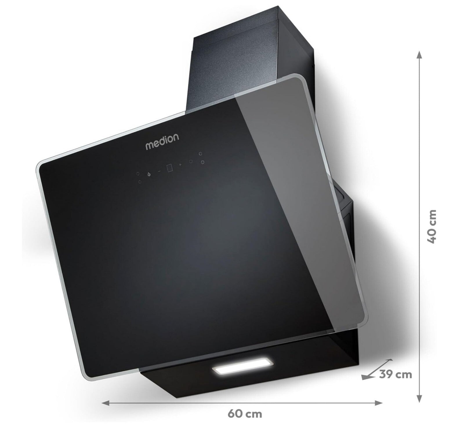 MEDION Kopffreie Dunstabzugshaube 60cm Glas 320m³/h Touch LED Schwarz