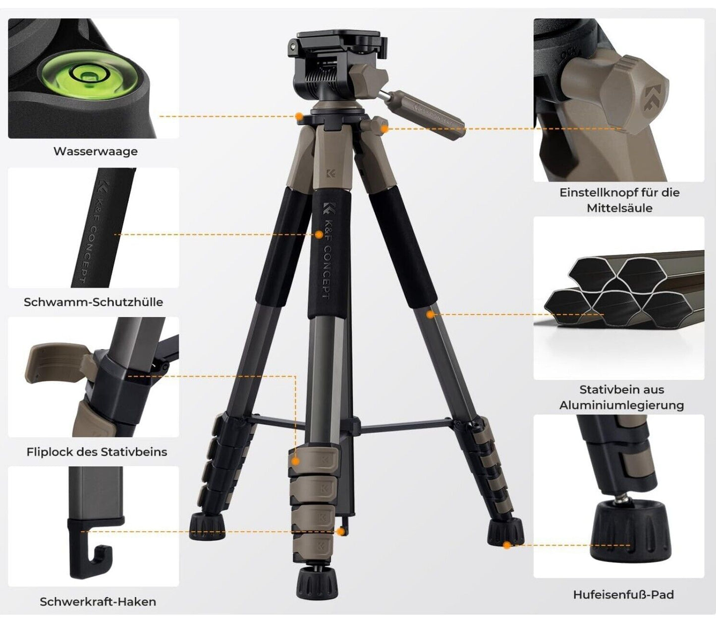 Kamerastativ von 46 cm bis 190 cm Höhe verstellbar Leicht Grau mit Tasche