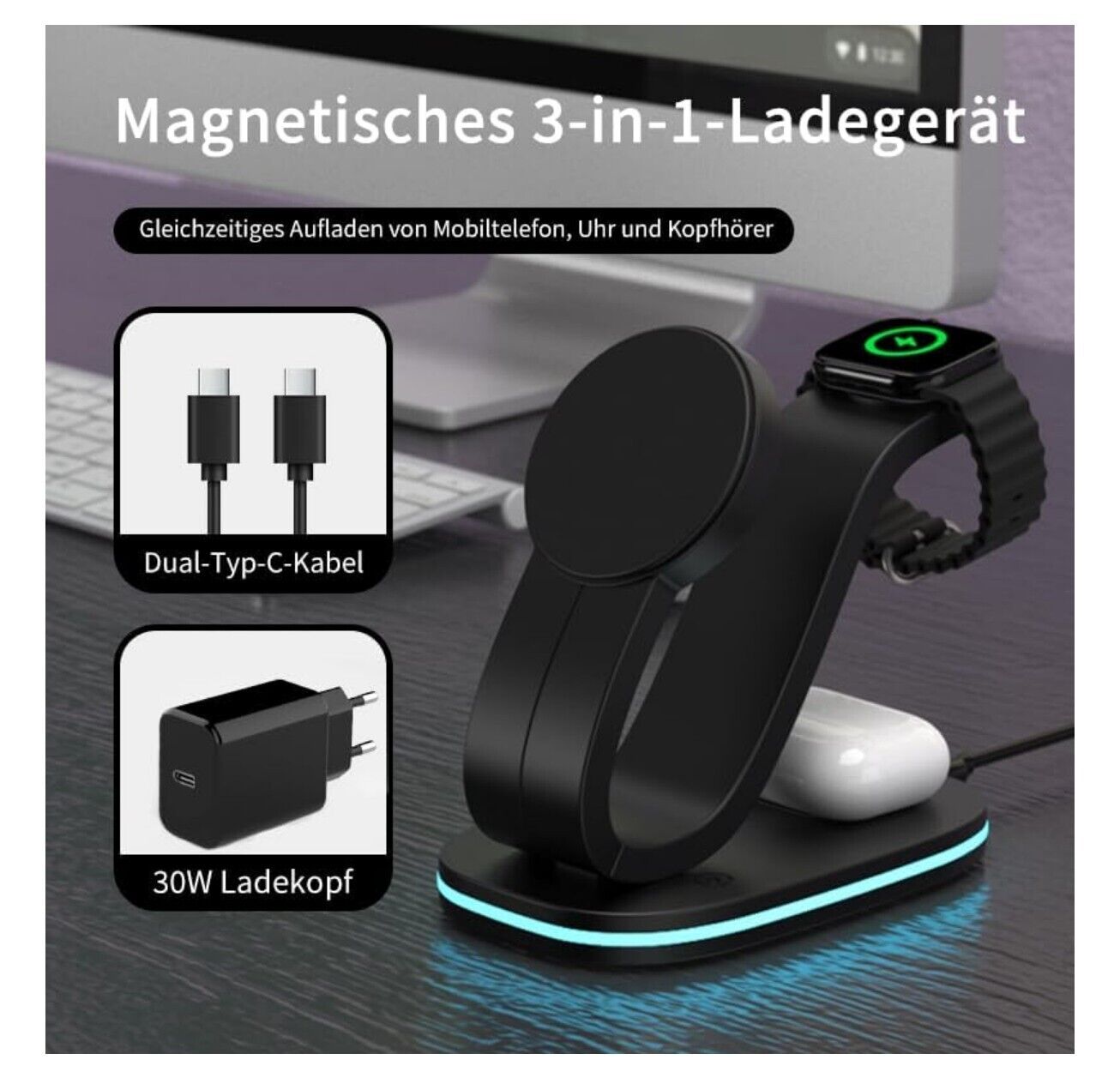 3in1 Mag-Safe Ladestation für iPhone 16 & Apple Watch