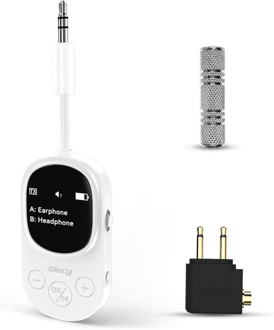 Bluetooth 2in1 Adapter 3,5mm Klinke OLED aptX Flugzeug Weiß