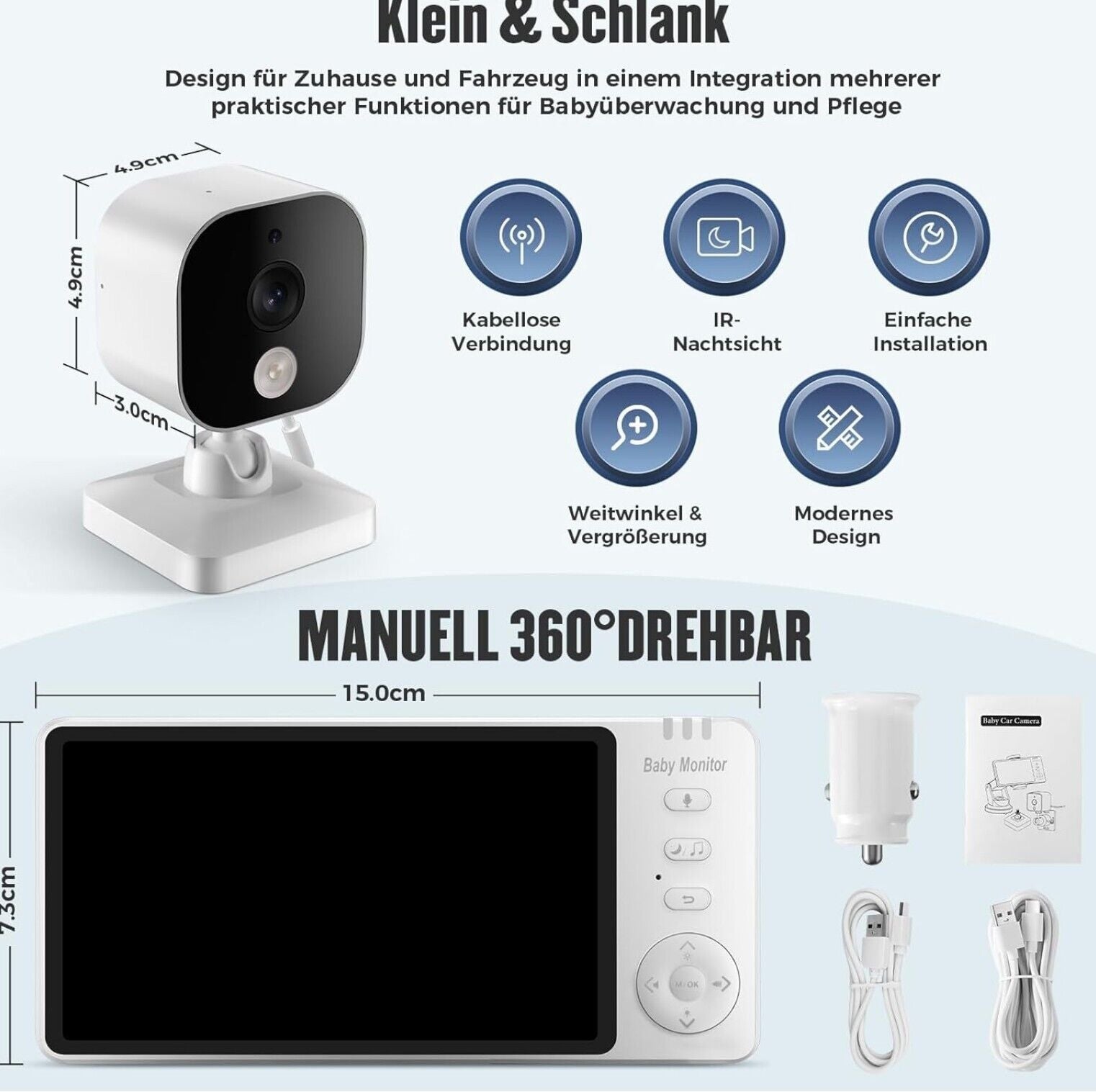 Rücksitzspiegel für Babys eSynic 1080P Baby Auto Kamera Baby Auto Spiegel 4,3''