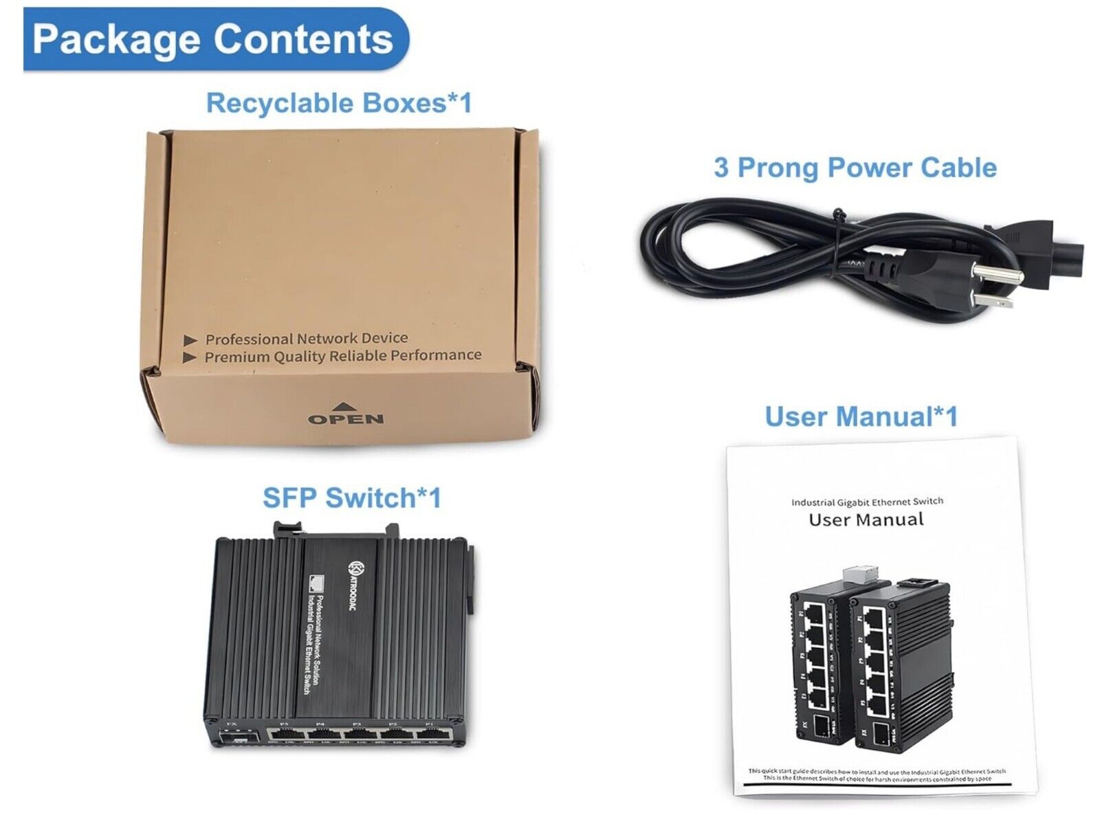 6-Port 1,25G Ethernet Switch mit SFP, Metall, Wandmontage