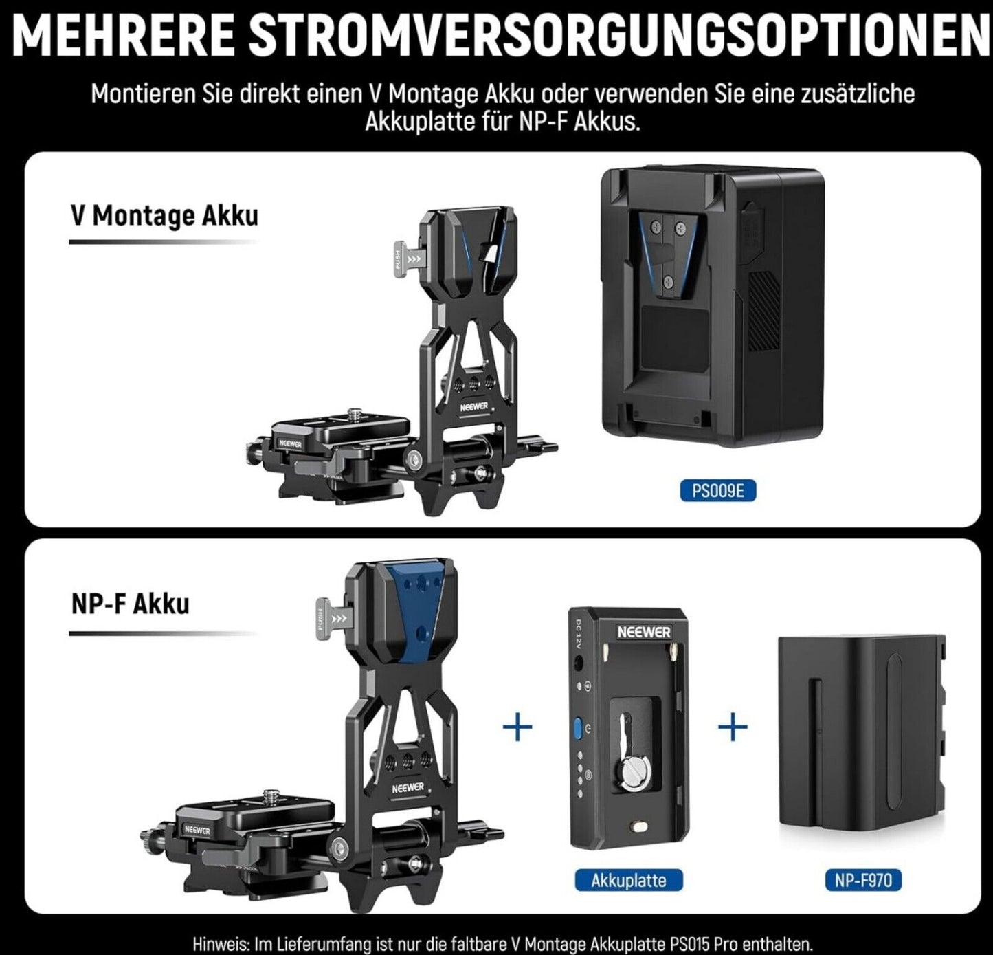 Faltbare V Mount Akkuplatte Arca Typ für DSLR Rig DJI RS4 RS3