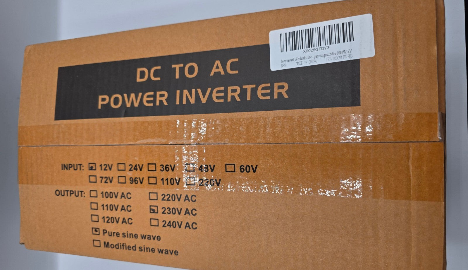1000W Reiner Sinus Wechselrichter 12V auf 230V LCD 2000W Spitze