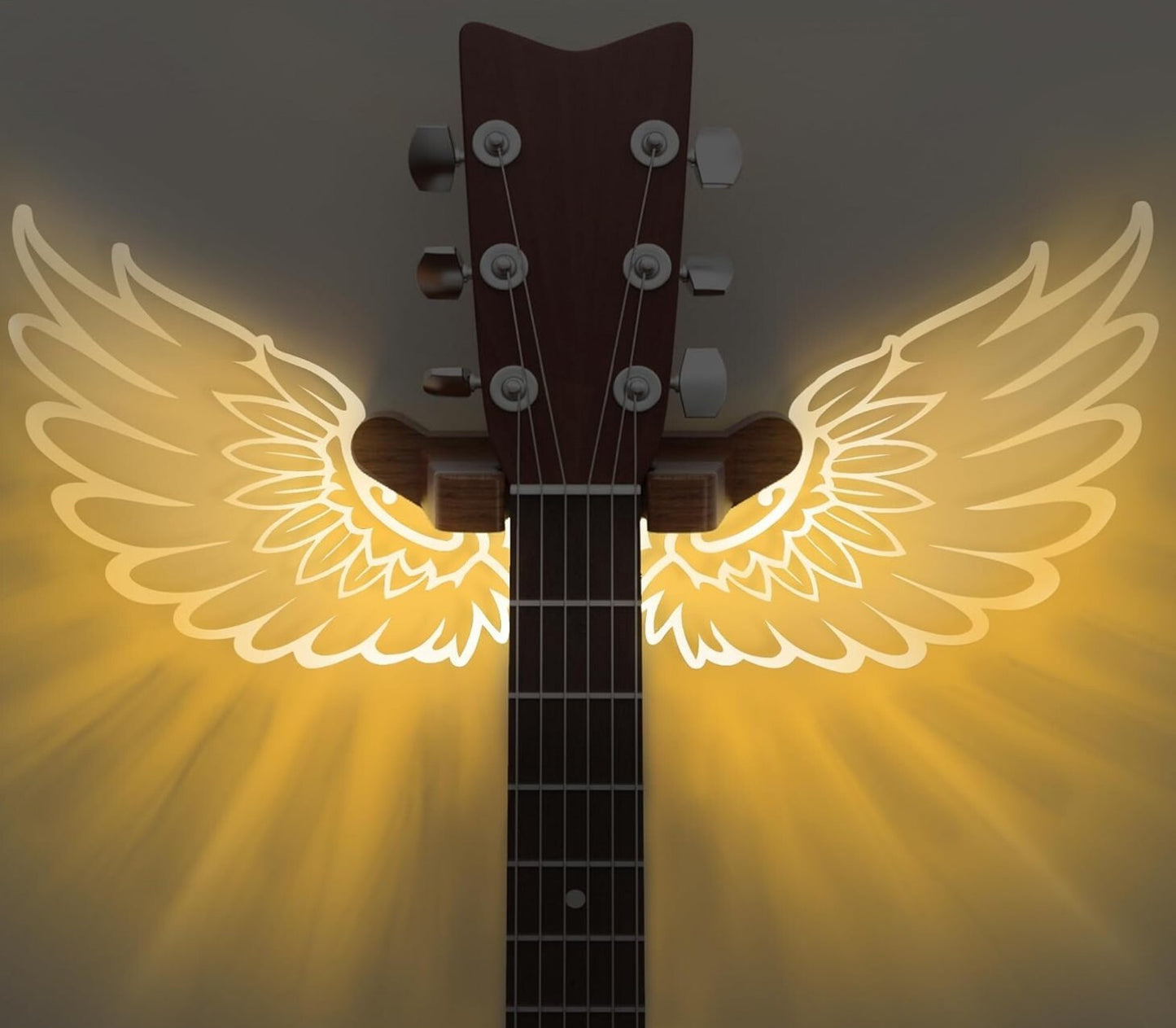 Gitarren Wandhalterung LED Engelsflügel Holz Acryl USB